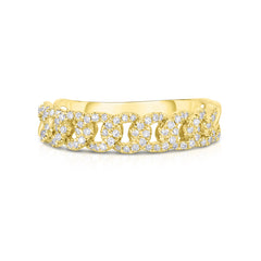 Petite Diamond Cuban Link Chain Ring, 14k yellow gold - URBAETIS Fine Jewelry