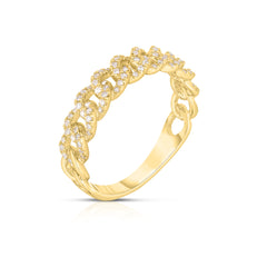 Petite Diamond Cuban Chain Ring, 14k yellow gold - URBAETIS Fine Jewelry