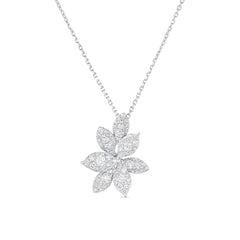Pave' Diamond Flower Necklace, 14k white gold - URBAETIS Fine Jewelry