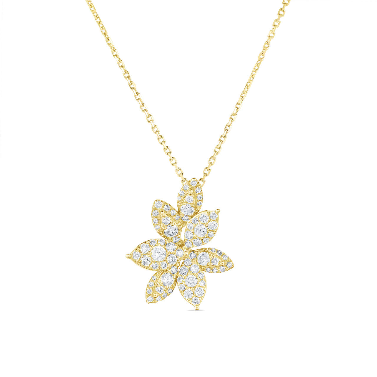 Pave' Diamond Flower Necklace, 14k yellow gold - URBAETIS Fine Jewelry