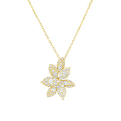 Pave' Diamond Flower Necklace, 14k yellow gold - URBAETIS Fine Jewelry