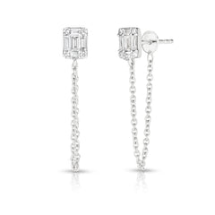 Emerald Illusion Chain Earrings, 14k white gold - URBAETIS Fine Jewelry