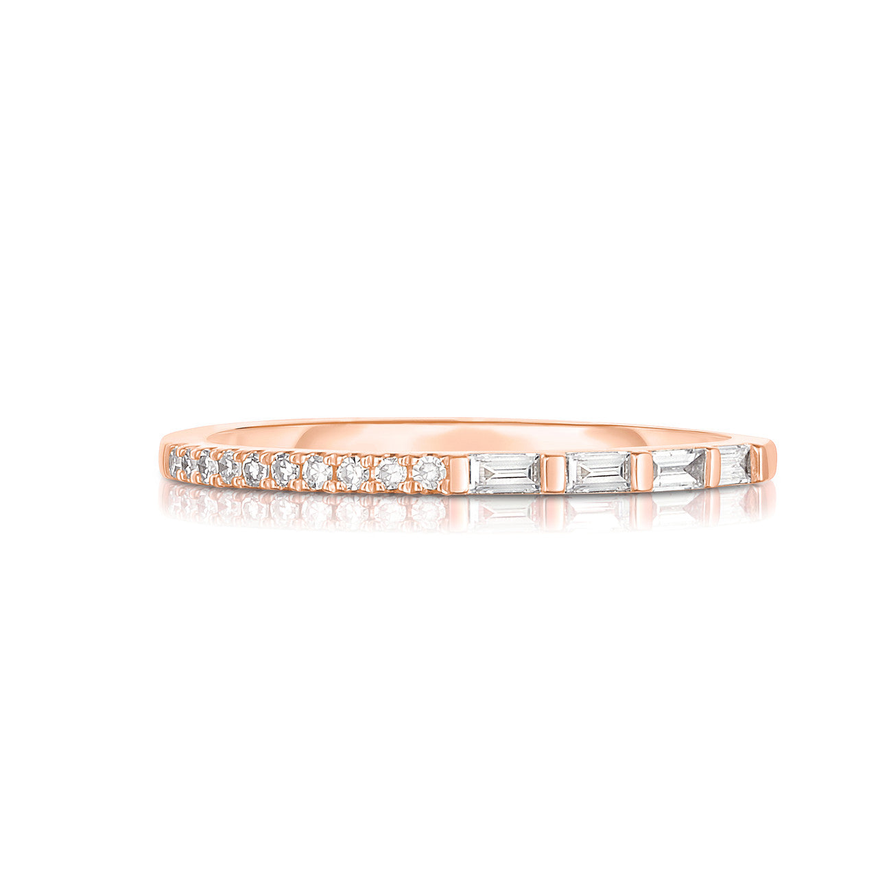Half Round Half Baguette Diamond Band, 14K Rose Gold- URBAETIS Fine Jewelry