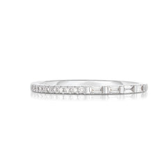 Half Round Half Baguette Diamond Band, 14K White Gold- URBAETIS Fine Jewelry