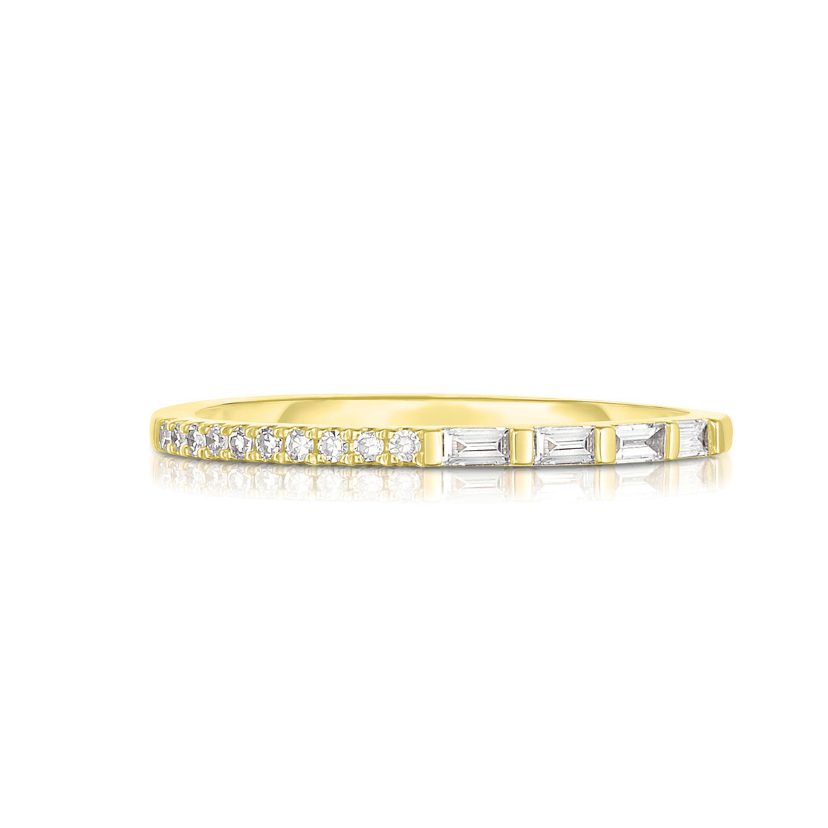 Half Round Half Baguette Diamond Band, 14K Yellow Gold- URBAETIS Fine Jewelry