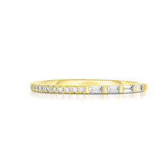 Half Round Half Baguette Diamond Band, 14K Yellow Gold- URBAETIS Fine Jewelry