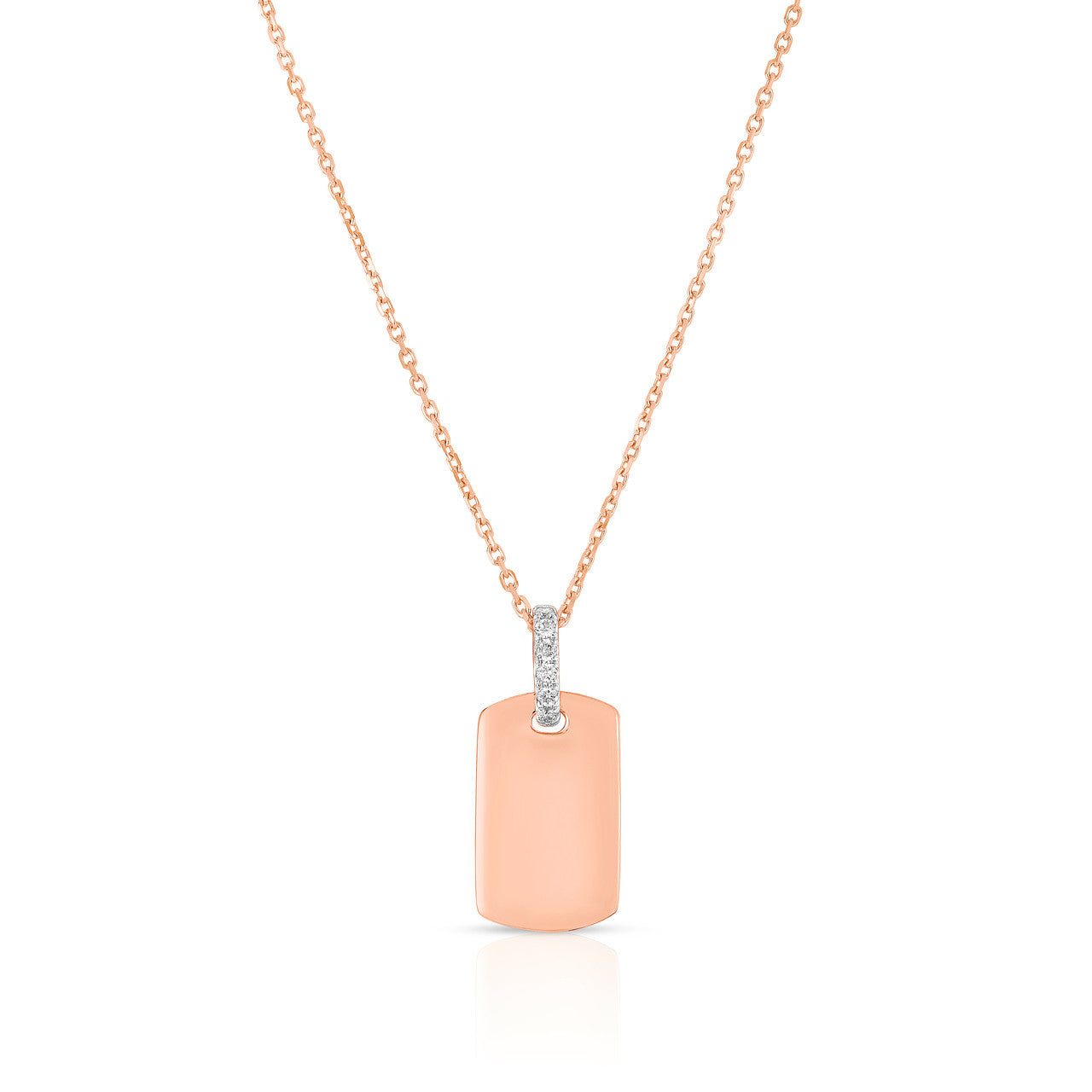 Diamond Bale Dog Tag Necklace, 14K Rose Gold- URBAETIS Fine Jewelry