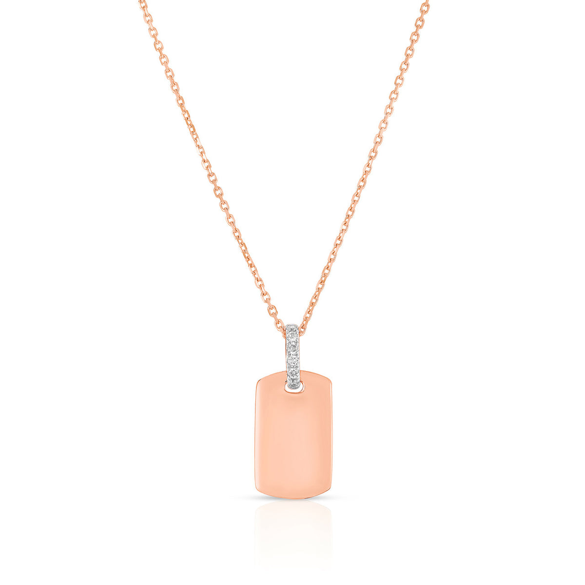 14k rose gold dog tag necklace with diamond bail