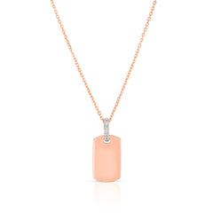 Diamond Bale Dog Tag Necklace, 14K Rose Gold- URBAETIS Fine Jewelry