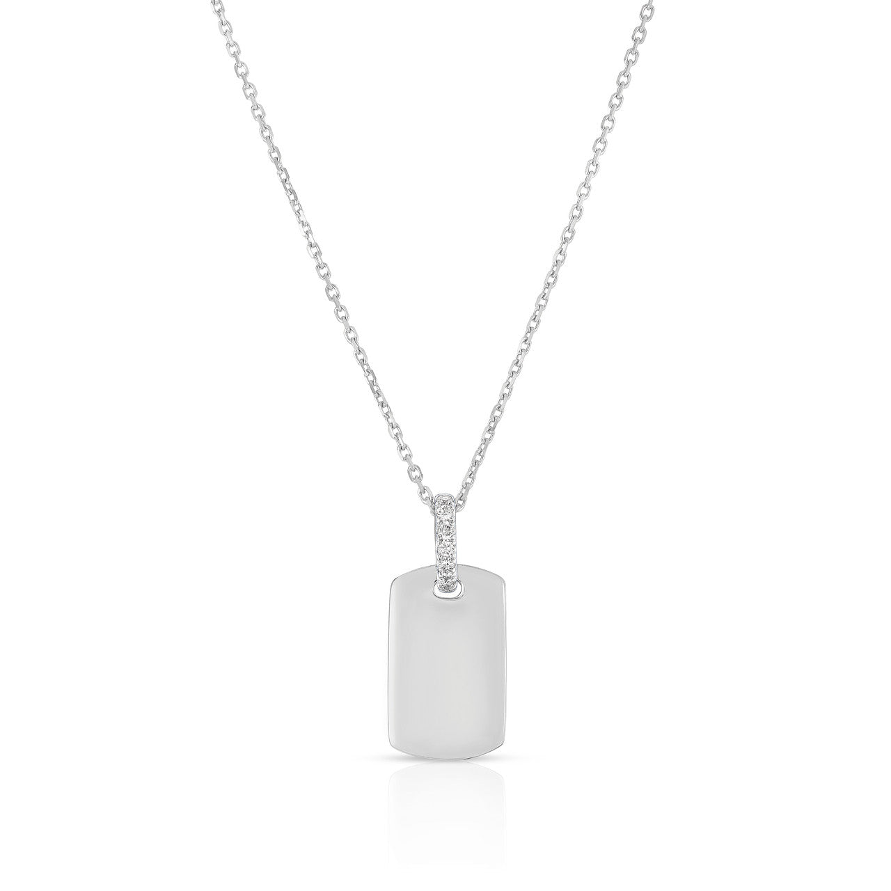 Diamond Bale Dog Tag Necklace, 14K White Gold- URBAETIS Fine Jewelry
