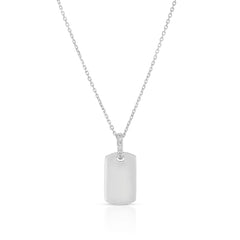 Diamond Bale Dog Tag Necklace, 14K White Gold- URBAETIS Fine Jewelry