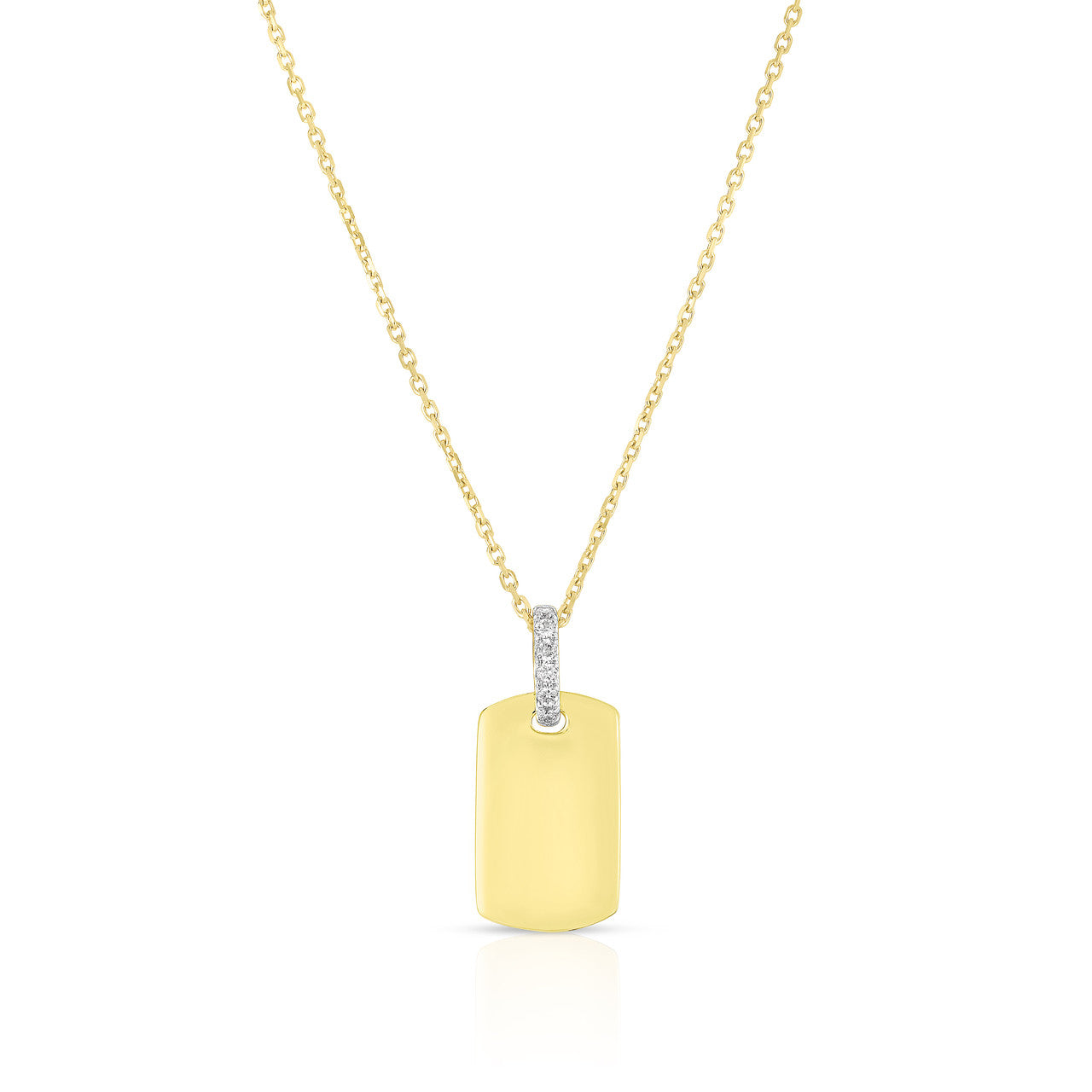 Diamond Bale Dog Tag Necklace, 14K Yellow Gold- URBAETIS Fine Jewelry