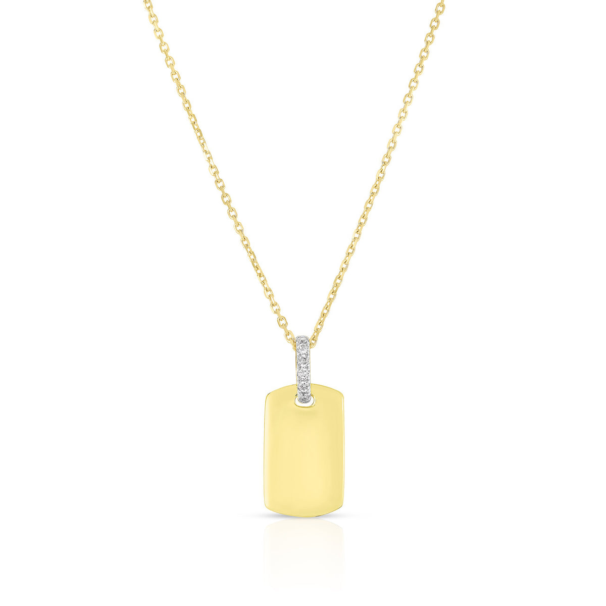 Diamond Bale Dog Tag Necklace, 14K Yellow Gold- URBAETIS Fine Jewelry