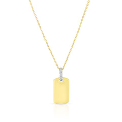Diamond Bale Dog Tag Necklace, 14K Yellow Gold- URBAETIS Fine Jewelry