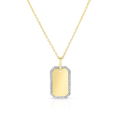 Diamond Border Dog Tag Necklace ,14K yellow gold- URBAETIS Fine Jewelry