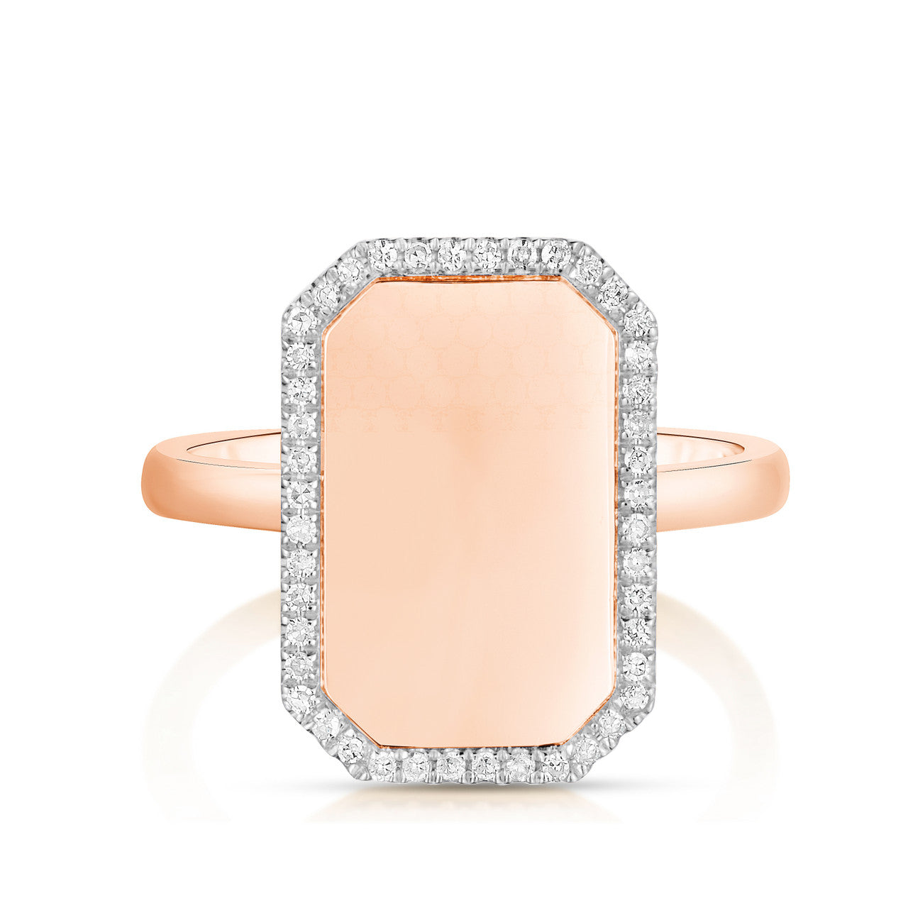 Diamond Border ID Ring , 14k Rose Gold- URBAETIS Fine Jewelry