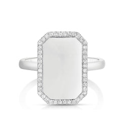 Diamond Border ID Ring, 14k White Gold- URBAETIS Fine Jewelry