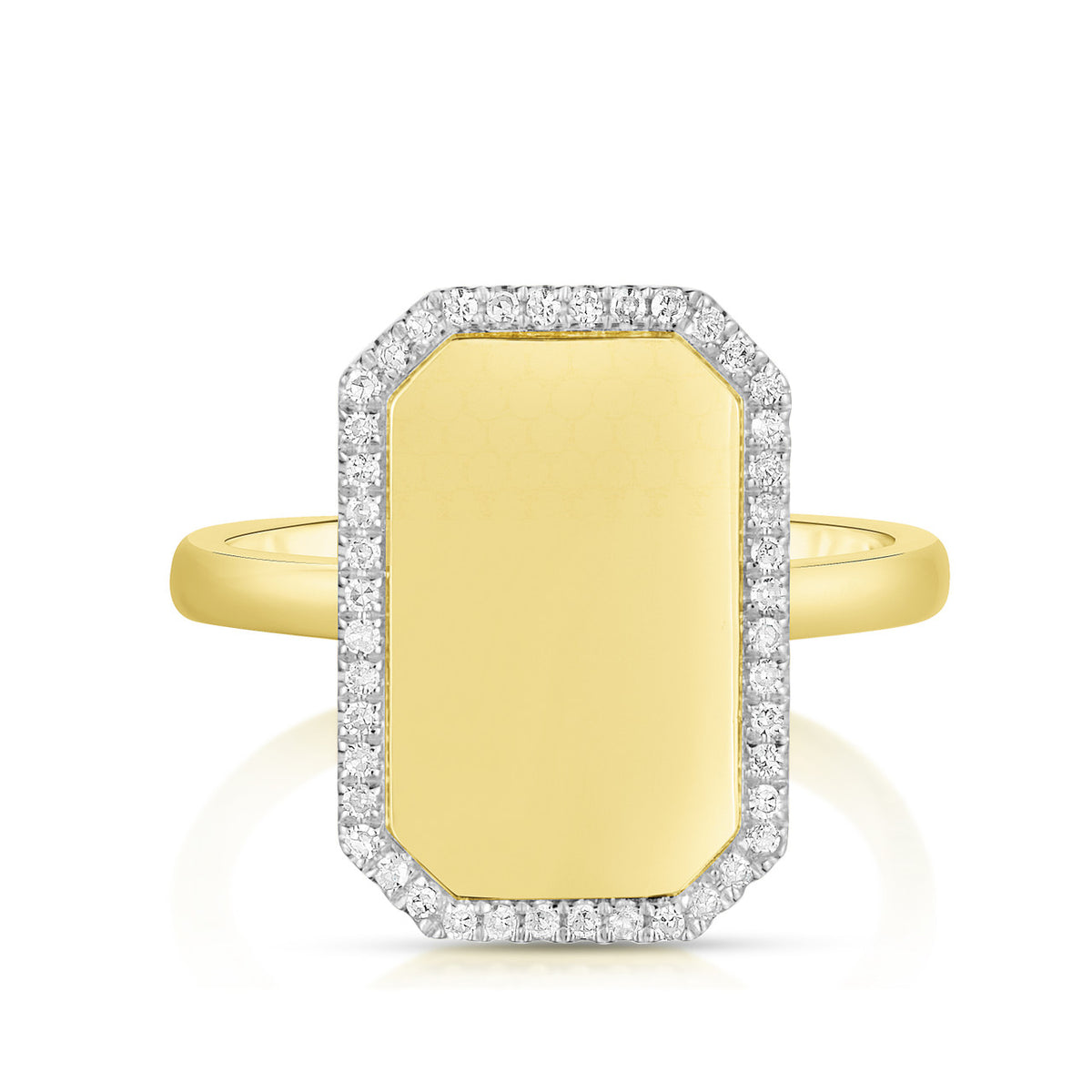 Diamond Border ID Ring, 14k Yellow Gold-URBAETIS Fine jewelry