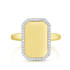 Diamond Border ID Ring, 14k Yellow Gold-URBAETIS Fine jewelry
