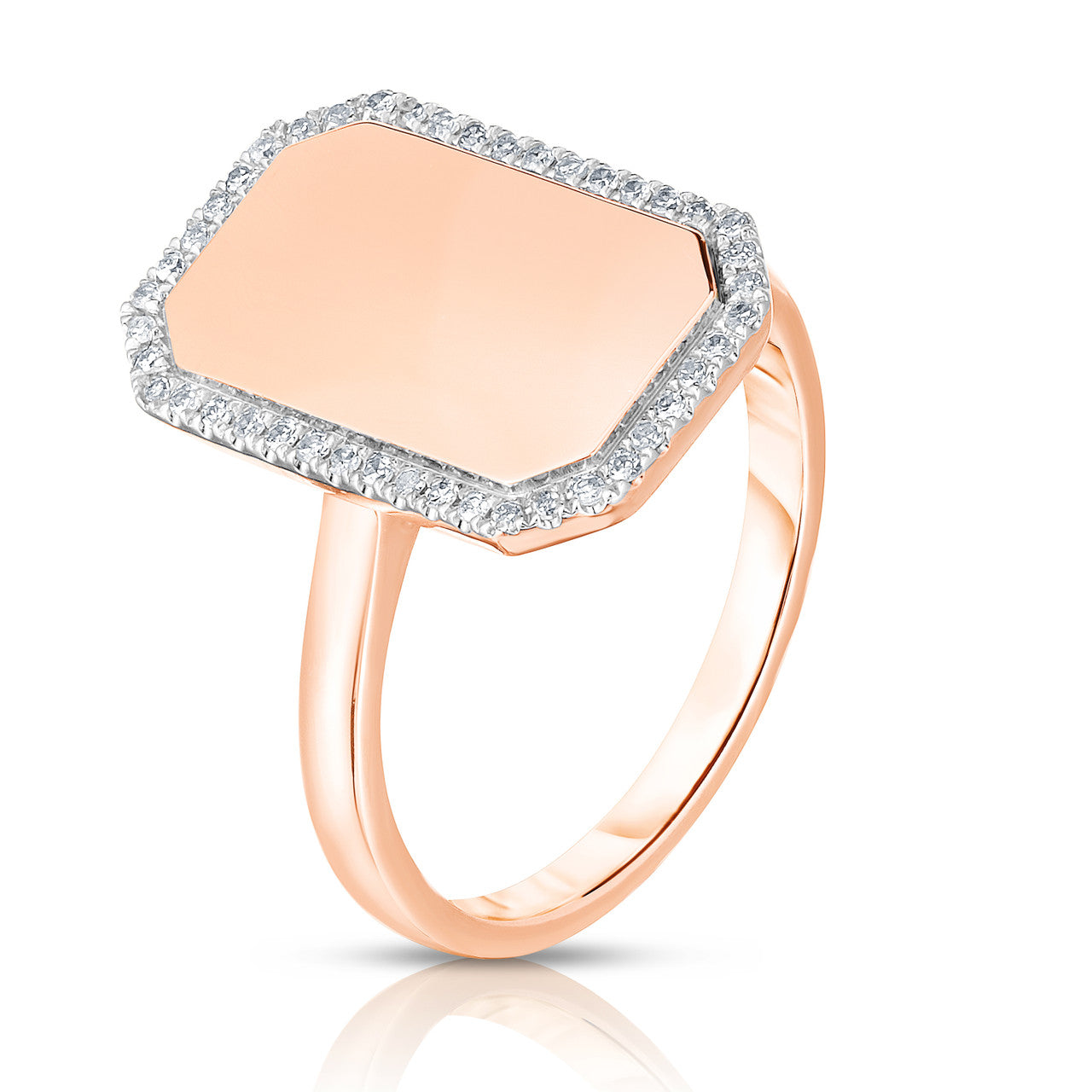 Diamond Border ID Ring, 14K Rose Gold- URBAETIS Fine Jewelry