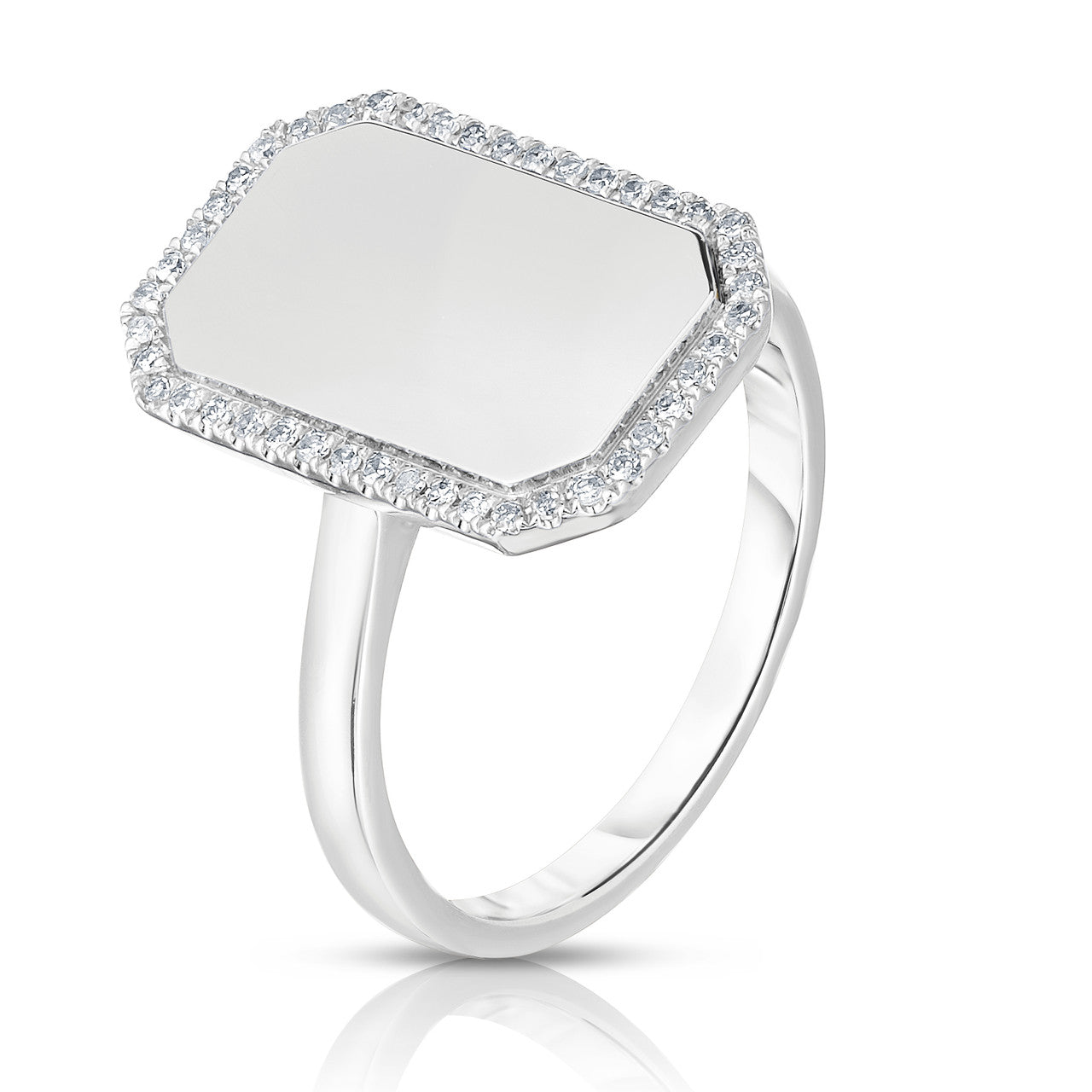 Diamond Border ID Ring, 14K White Gold- URBAETIS Fine Jewelry