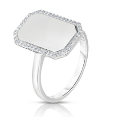 Diamond Border ID Ring, 14K White Gold- URBAETIS Fine Jewelry