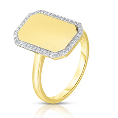 Diamond Border ID Ring, 14K Yellow Gold-URBAETIS Fine Jewelry