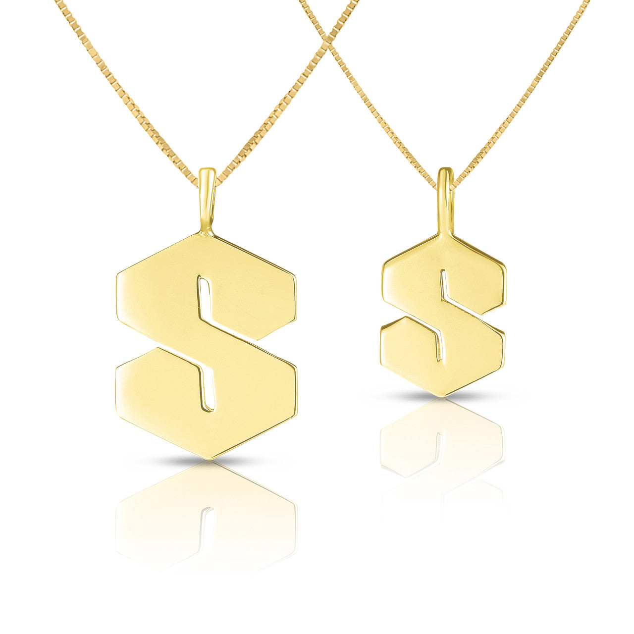 90's Gold Initial Necklaces, 12mm and 8.5mm, 14k Yellow Gold- URBAETIS Fine Jewelry