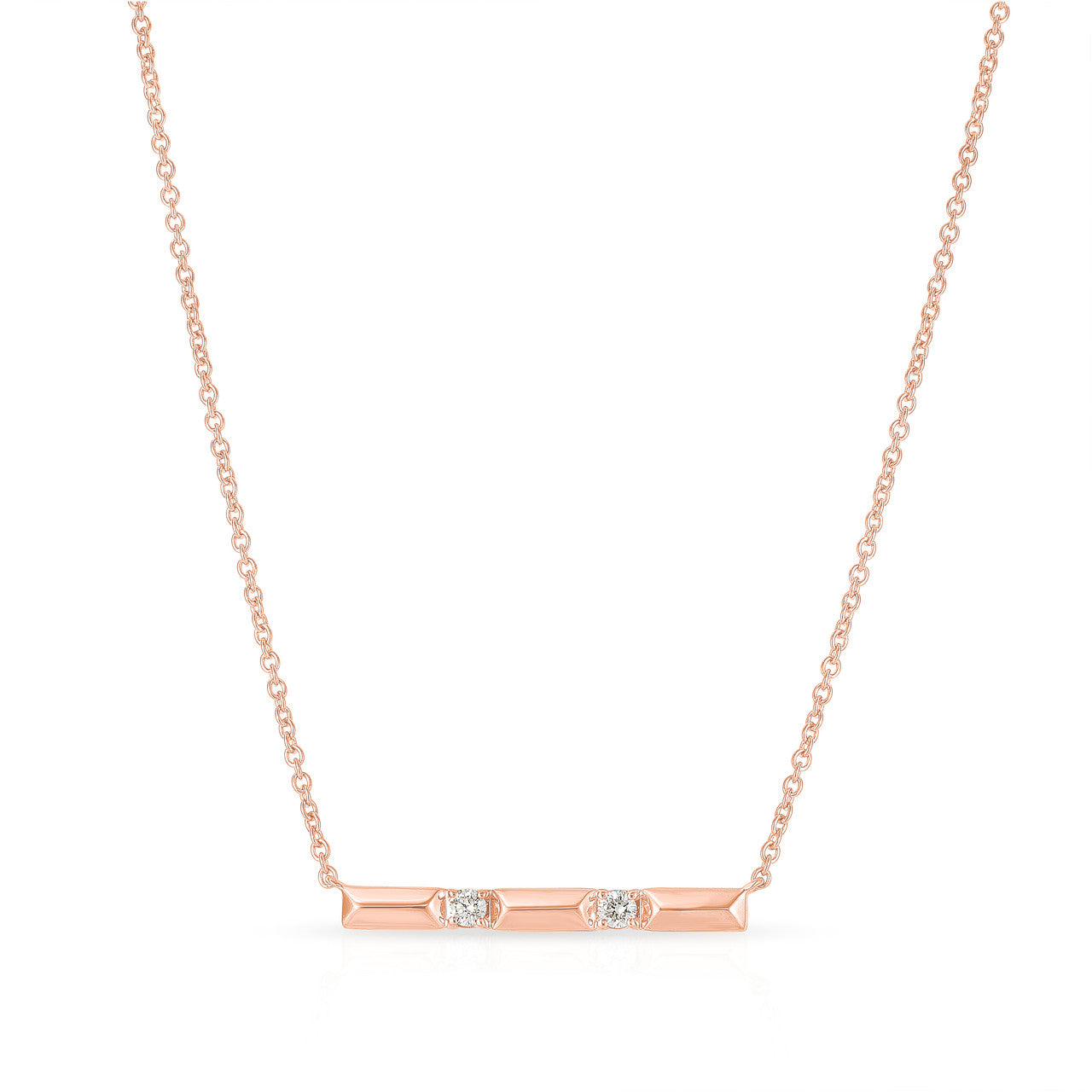 Gold and Diamond Pyramid Bar Necklace, 14K Rose Gold- URBAETIS Fine Jewelry