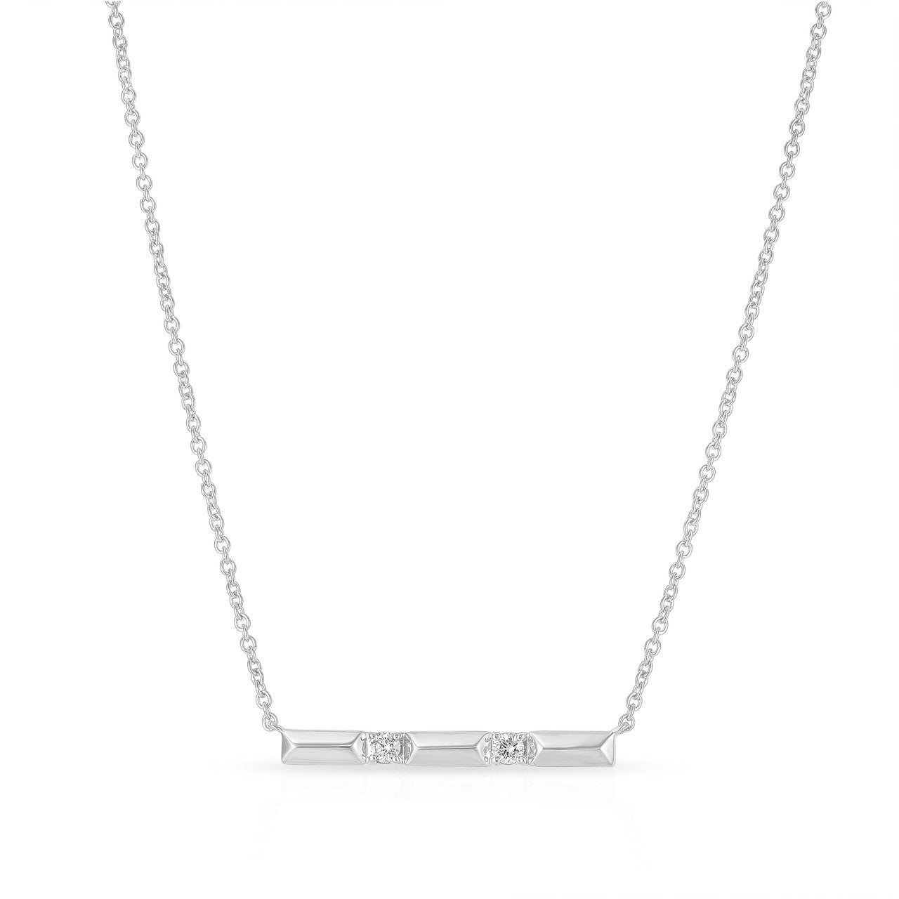 Gold and Diamond Pyramid Bar Necklace, 14K White Gold- URBAETIS Fine Jewelry