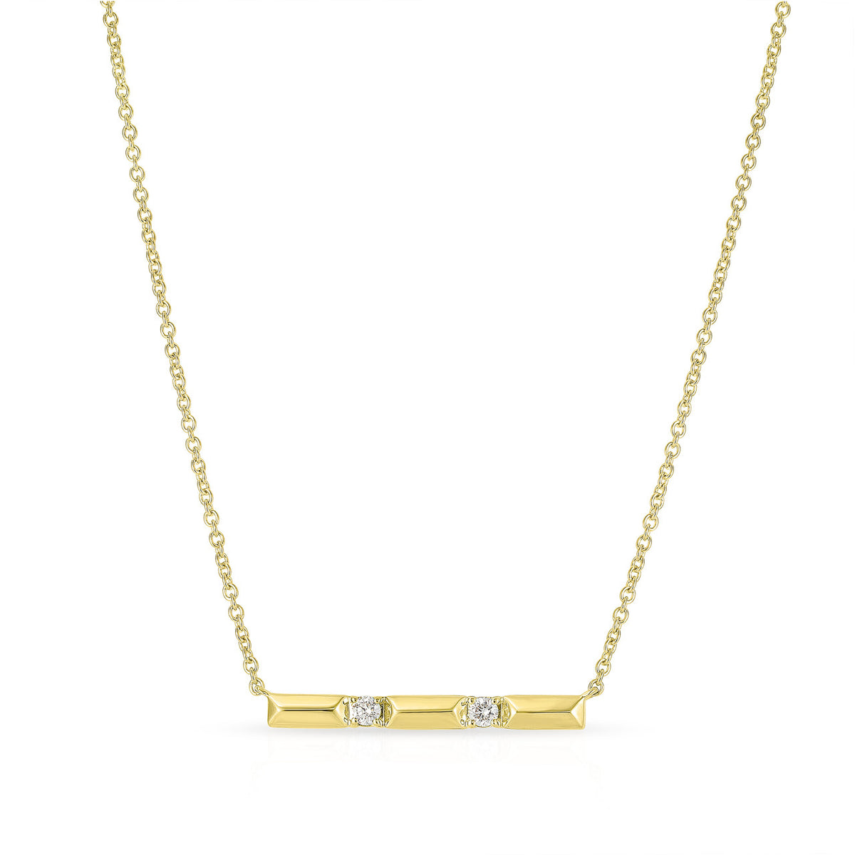 Gold and Diamond Pyramid Bar Necklace, 14K Yellow Gold- URBAETIS Fine Jewelry