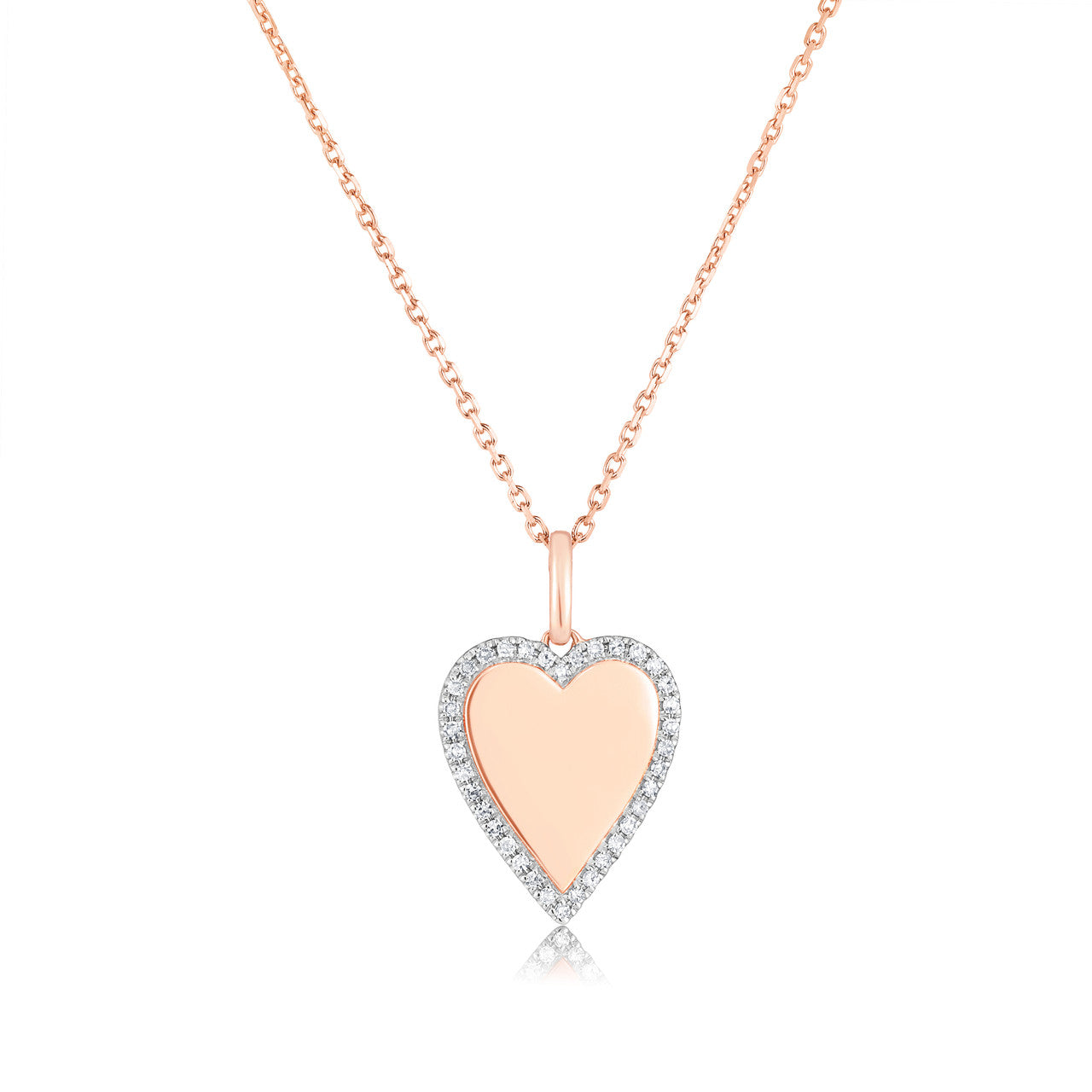 Diamond Border Heart Necklace, 14k Rose Gold- URBAETIS Fine Jewelry