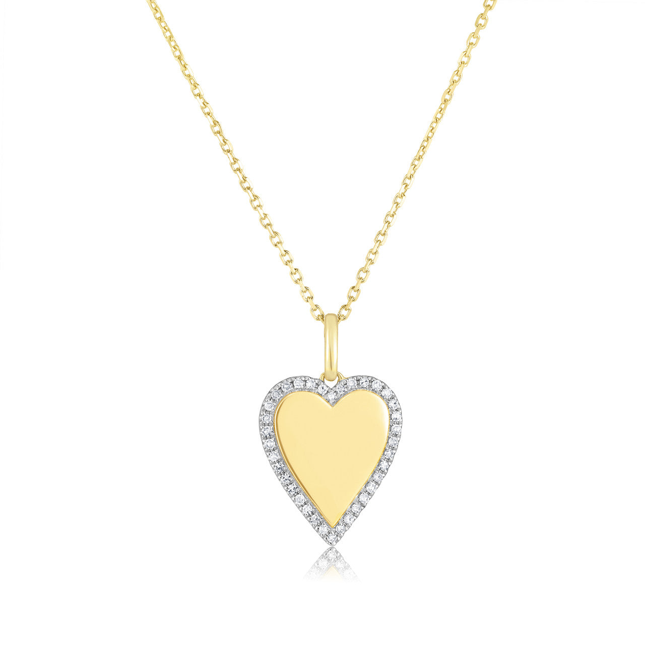 Diamond Border Heart Necklace, 14K Yellow Gold- URBAETIS Fine Jewelry