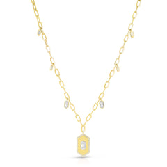 Hexagon Diamond Dangle Necklace, 14k yellow gold - URBAETIS Fine Jewelry