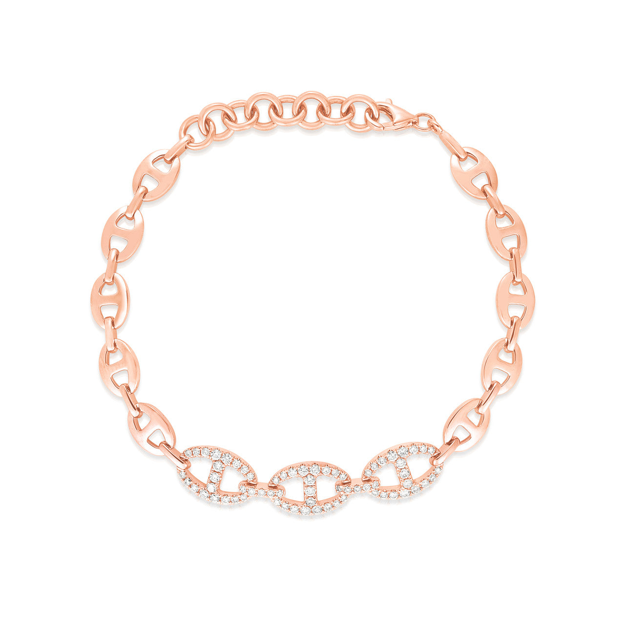 Gold and Diamond Mariner Bracelet- 14K Rose Gold- URBAETIS Fine Jewelry