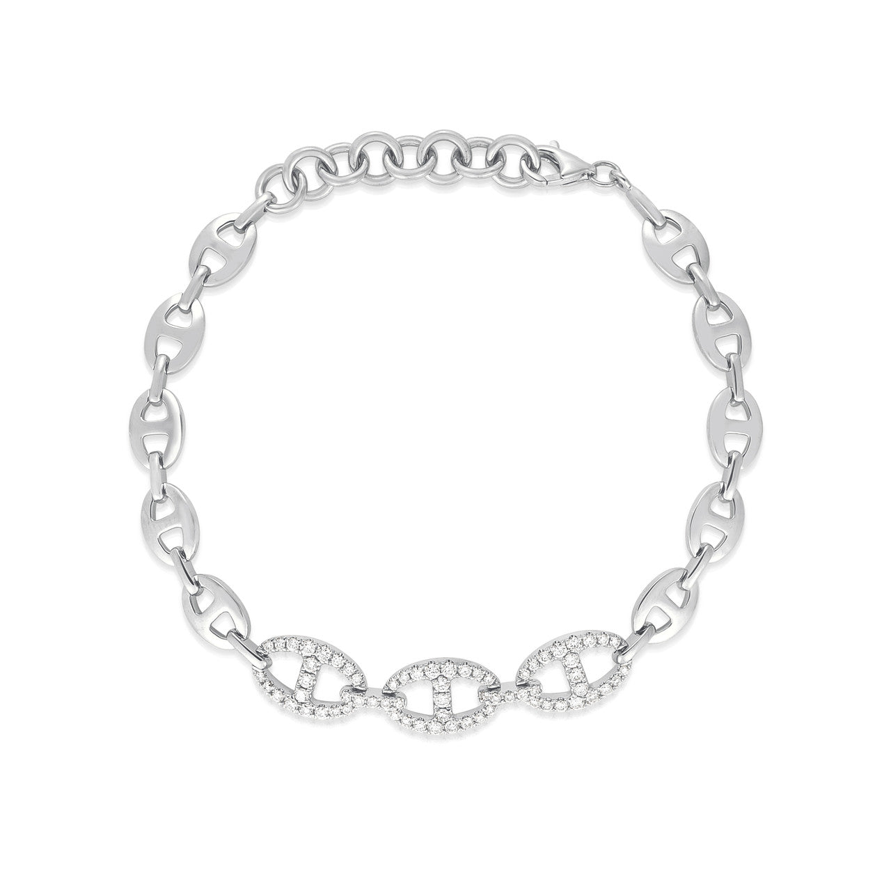 Gold and Diamond Mariner Bracelet, 14K White Gold- URBAETIS Fine Jewelry