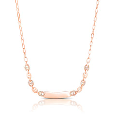 Puffed Mariner and Diamond ID Necklace, 14K Rose Gold- URBAETIS Fine Jewelry