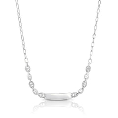 Puffed Mariner and Diamond ID Necklace, 14K White Gold- URBAETIS Fine Jewelry