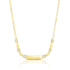 Puffed Mariner and Diamond ID Necklace, 14K Yellow Gold- URBAETIS Fine Jewelry
