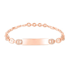 Puffed Mariner and Diamond ID Bracelet, 14K Rose Gold- URBAETIS Fine Jewelry