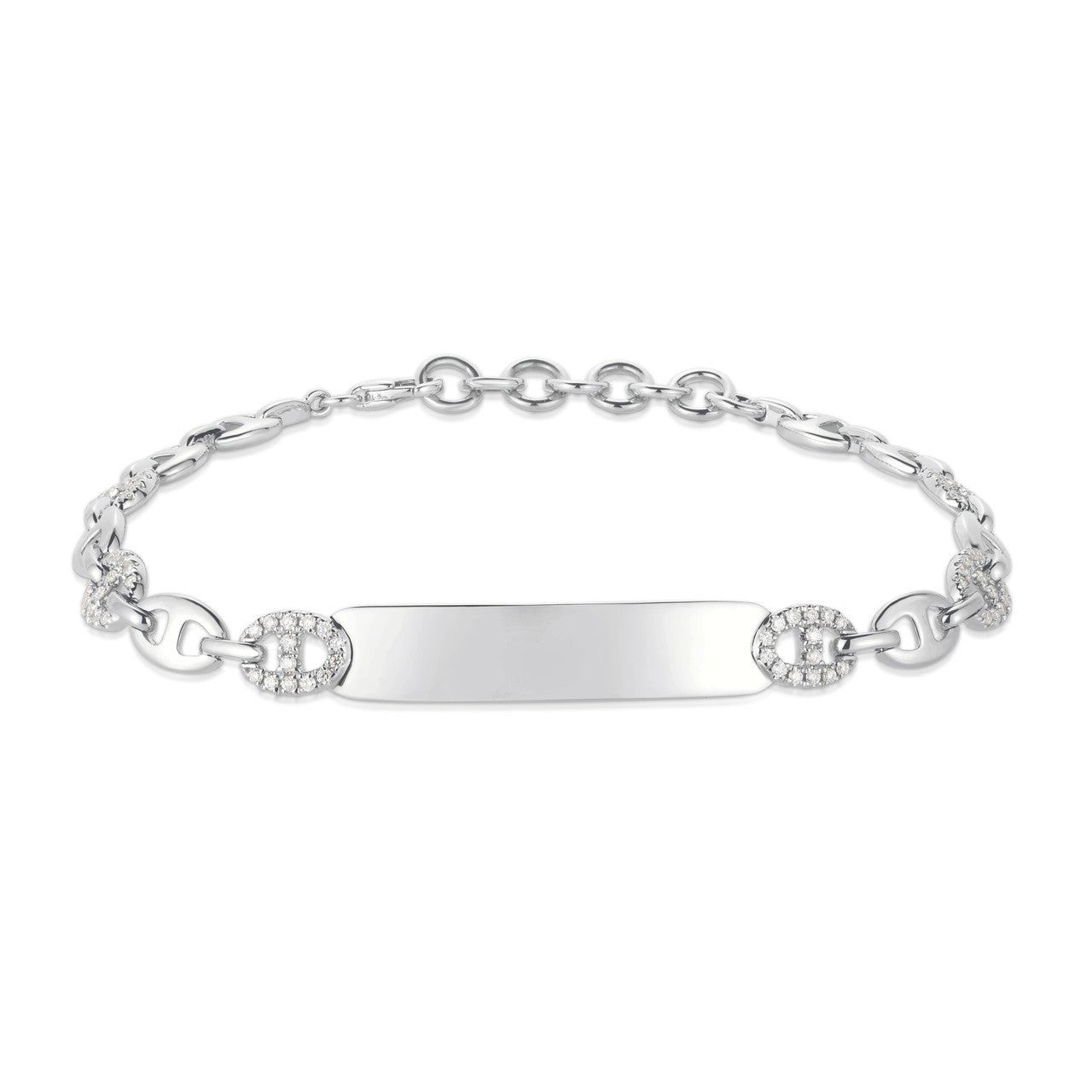 Puffed Mariner and Diamond ID Bracelet, 14K White Gold- URBAETIS Fine Jewelry