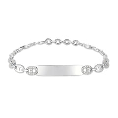 Puffed Mariner and Diamond ID Bracelet, 14K White Gold- URBAETIS Fine Jewelry