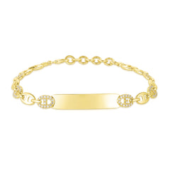 Puffed Mariner and Diamond ID Bracelet, 14K Yellow Gold- URBAETIS Fine Jewelry