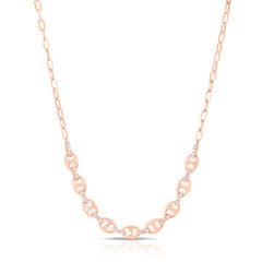 Puffed Mariner Necklace With Diamond links, 14K Rose Gold- URBAETIS Fine Jewelry