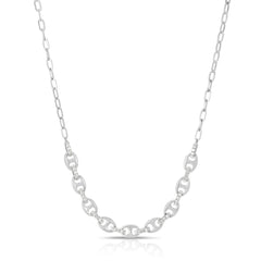Puffed Mariner Necklace With Diamond links, 14K White Gold- URBAETIS Fine Jewelry