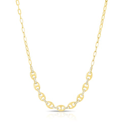 Puffed Mariner Necklace With Diamond links, 14K Yellow Gold- URBAETIS Fine Jewelry
