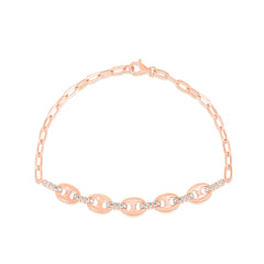 Puffed Mariner Bracelet With Diamond Links, 14K Rose Gold- URBAETIS Fine Jewelry