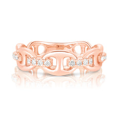Puffed Mariner Ring With Diamond Links, 14K Rose Gold- URBAETIS Fine jewelry