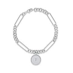 Baguette Medallion Charm Bracelet, 14k white gold - URBAETIS Fine Jewelry