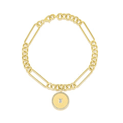 Baguette Medallion Charm Bracelet, 14k yellow gold - URBAETIS Fine Jewelry